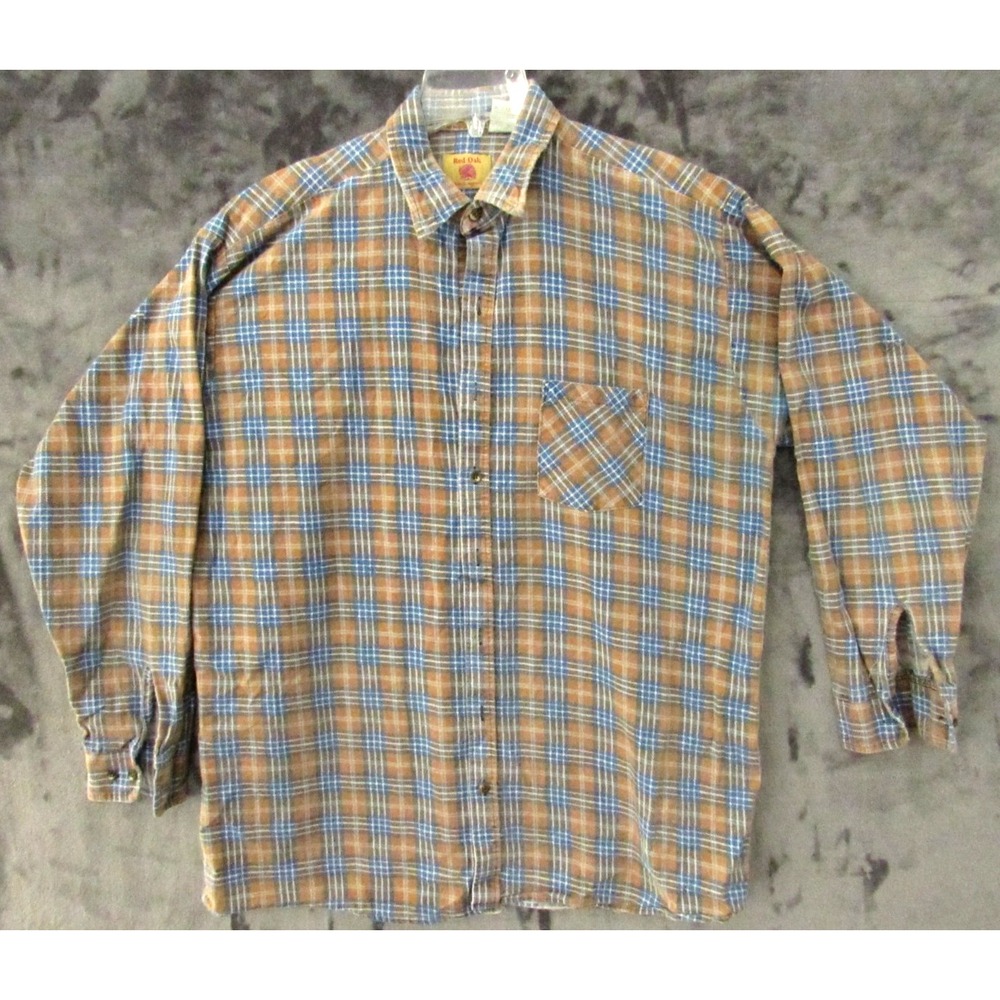 Red Oak Ranch Apparel Flannel Plaid Button Up Shirt XL Tall 100% Cotton Brown